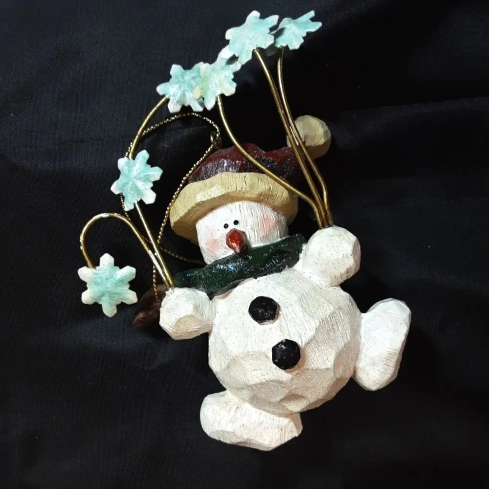 Vintage Christmas Tree Ornament Snowman Carrying‎ Flowers Hanger 5